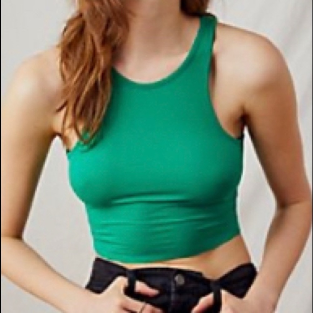 Free People High Neck Ribbed Crop Tank - Bright Green